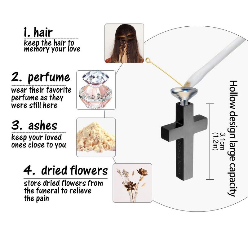 Dletay Cremation Cross Necklace for Ashes Stainless Steel Cross Urn Pendant Ashes Holder Memorial Jewelry-In Loving Memory(Black) - Image 4